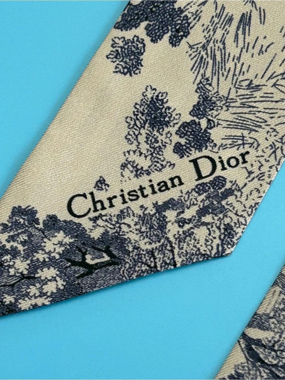 Christian Dior Toile de Jouy Sauvage Mitzah Silk Twill Scarf Navy Ivory